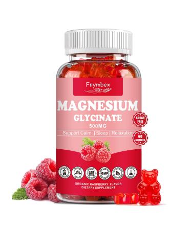 Magnesium Glycinate Gummies 500mg | Relaxation Calm Magnesium Gummies | Sugar-Free | Non-GMO | Gluten-Free | Vegan-Friendly for Adults & Kids (60 Raspberry Gummies)