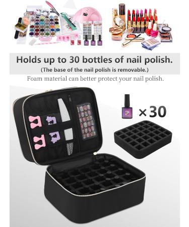 Nail Polish Organizer Carrying Case - Holds 30 Bottles, Nail Lamp Layers, Storage Bag with Dividers and Pockets - Black - Buy Online on GoSupps.com