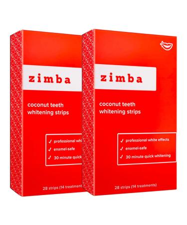 Zimba Teeth Whitening Strips - Vegan Stain Remover White Strips - Hydrogen Peroxide Teeth Whitener for Coffee, Wine, Tobacco, and Other Stains - Coconut Flavor - 56 Strips (28-Day Treatment)