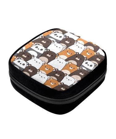 GIAPB Period Bag Sanitary Napkin Storage Bag Pad Holder for Period Makeup Pouch Seamless Cartoon Bear Color5353