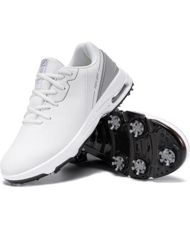 Fenlern Men's Golf Shoes - Non-Slip Waterproof Air Cushion Sneakers in White Grey | Size 42 EU - Ideal for International Shipping - Buy Online on GoSupps.com