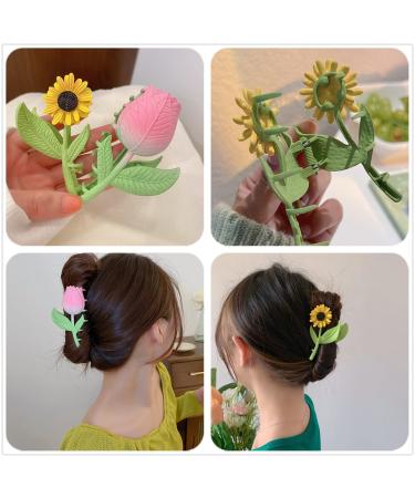 Big Hair Claw Clip  Nonslip Large Claw Hair Clamps Sunflower Tulip Style Hairpin Strong Hold Jaw Clips for Women Girls 2Pcs