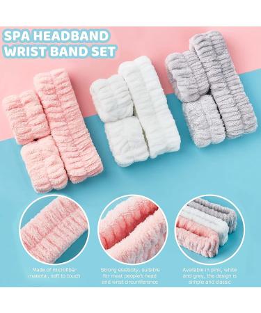 TUZAZO 9 PCS Face Wash Headband Wristband Set - Spa Microfiber Makeup Headband for Women & Girls - Skincare Essential in Pink, White, Grey - Buy Online on GoSupps.com