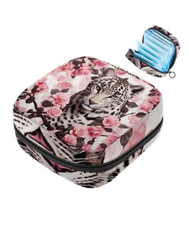 Period Bag Sanitary Napkin Storage Bag Leopard and Rose Print Tampon Holder for Purse J40y5vi6lbx