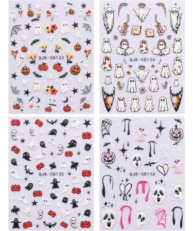 JMEOWIO 3D Embossed Halloween Nail Art Stickers Decals Self-Adhesive 5D Cute Ghost Pumpkin Nail Supplies Nail Art Design Decoration Accessories 4 Sheets - Buy Online on GoSupps.com