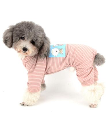 Ranphy dogs pajama made of cotton striped for small dogs 4 legs puppy printed clothing for dogs pet overall cartoon hoodie jumpsuit pet coat dog coat pajamas xxl (back: 40cm breast circumference: 52cm) pink