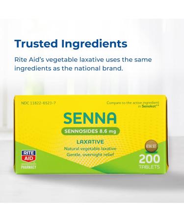 Rite Aid Vegetable Laxative Senna Tablets 8.6 mg - 200 Count | Natural Constipation Relief & Stool Softener with Vegetable Glycerin | Senna Leaves for Gentle Laxative | Rite Aid - Buy Online on GoSupps.com