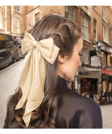 Khaki Hair Bow Khaki Bow Hair Clip for Women Solid Color Bow Hair Clips with Long Ribbon French Khaki Bow Hair Clip Soft Satin Silky Hair Bows Cute Gifts for Women Girls - Buy Online on GoSupps.com
