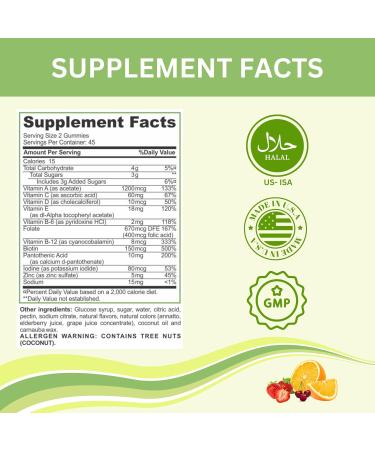Greenfield Nutritions Halal Multivitamins for Adults | 90 Halal Vitamins for Women & Men | All Essential Gelatin Free Halal Gummy Vitamin Mineral Folic Acid Biotin Gluten Free Non-GMO Vegetarian - Buy Online on GoSupps.com