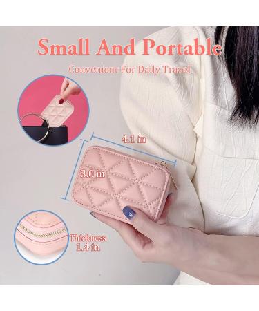 Female Travel Lipstick Case with Mirror - Pink Leather Makeup Bag for Women's Toiletries, Daily Touch-ups & Cosmetic Storage - Buy Online on GoSupps.com