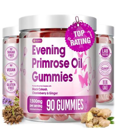 FloraBliss 90 Evening Primrose Oil Gummies | 1500mg | with Black Cohosh, Chasteberry, Ginger Extract for Daily Women's Wellness Support | Vegan, Non-GMO, Sugar-Free