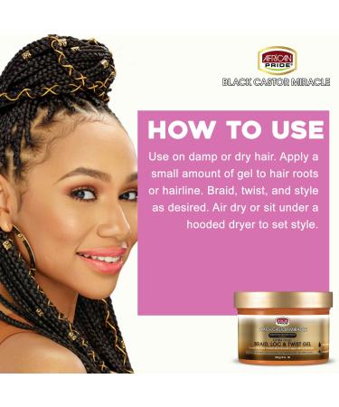 African Pride Black Castor Miracle Gel - Extra Hold for Braid, Locs & Twists, 12 oz | No ParabensSulfates, Tames Frizz, Controls Edges - Buy Online on GoSupps.com