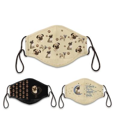 Pug Love Adjustable Face Mask Set with an Inside Pocket That Fits A PM 2.5 Activated Carbon Filter