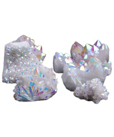 Crystals and Stones Minerals Rough Natural Electroplated White Crystal Stone Cluster for Home Office Decoration QINTINYIN 200-250g White