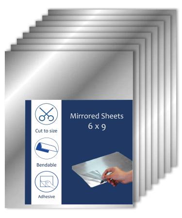 Quality Adhesive Mirror Sheet 6 x 9 Inches Flexible Mirrors Sheets, Non-Glass Self Adhesive Stick on Mirror Tiles, Cut Mirror Stickers to Size, Peel and Stick, Great for Crafts and Mirror Wall, 4