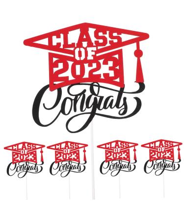 HAKIDZEL 5pcs 2023 Graduation Visa Insertion Decorative Cupcake Toppers Graduation Dessert Toppers Graduation Cap Grad Cupcake Topper Graduation Cake Decors Red Paper Cup Props Red 13x11.4cm