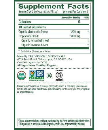 Organic Chamomile Lavender Herbal Tea - Caffeine Free | 16 Wrapped Bags | Traditional Medicinals - Buy Online on GoSupps.com