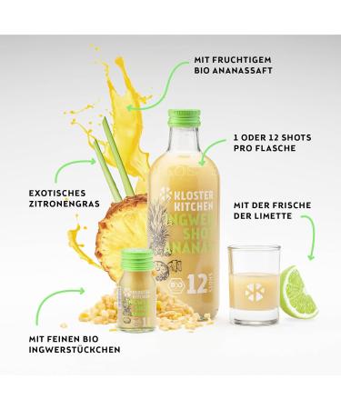 Kloster Kitchen Organic Summer Ginger Shots 3 Pack - 12SHOTS Blend - 3 x 360ml with Ginger Pieces - Vegan - 12 Shots per Bottle - No Additives & Natural Sweetness (with Deposit) - Buy Online on GoSupps.com