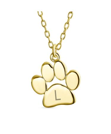 Initialee alphabet a-z zalo dog cat pet kitten puppy paw print pod necklace stimulus animal jewelry for women teen polished rose yellow gold plates