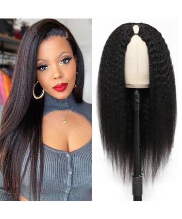 DMS V Part Wig Human Hair Wigs for Black Women Kinky Straight V Part Wig 12A Virgin Hair No Lace Upgrade U Part Human Hair Wigs Full Head Clip in Half Wig V Shape Wigs (14inch) 14 Inch kinky straight