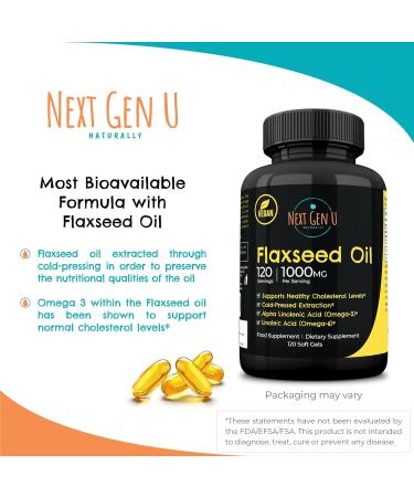 Next Gen U Flaxseed Oil 1000mg Vegan Softgels - Omega 3 6 9 Cold Pressed Supplement - Buy Online on GoSupps.com