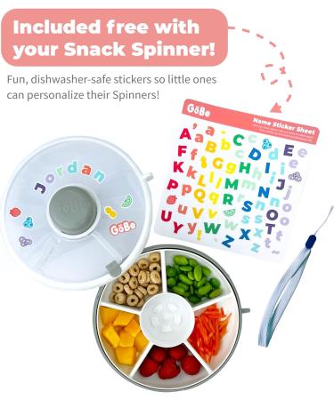 GoBe Kids Snack Spinner Bundle - Reusable 5 Compartment Dispenser with Sticker Sheet | BPA Free | Dishwasher Safe | No Spill Leakproof - Lemon Yellow - Buy Online on GoSupps.com