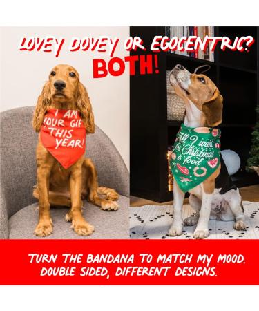 Christmas and New Years Dog Bandanas Set of 2 - Reversible, 4 Patterns - Funny Pet Scarf for Small, Medium & Large Breeds in Green, Red & Blue - Boy or Girl Holiday Medium - Buy Online on GoSupps.com