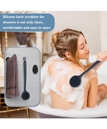 SAMEBUTECO Silicone Bath Brush Set - Body Back Scrubber for Shower & Face, Long Handle with Stainless Steel inner, BPA-Free - Includes Adhesive-Free Hook (3 in 1) - Buy Online on GoSupps.com