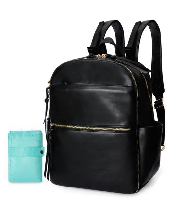 MISS FONG Baby Changing Bag Nappy Changing Bag Leather Diaper Bag Baby Bag With Back Pocket & Changing Mat For Mum-Black