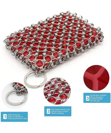 Pokhdye Cast Iron Skillet Cleaner 316 Steel Upgraded Chainmail Scrubber Set Silicone Insert with Bamboo Fiber Cloth for Castiron Pan Griddle Baking Pan - Buy Online on GoSupps.com