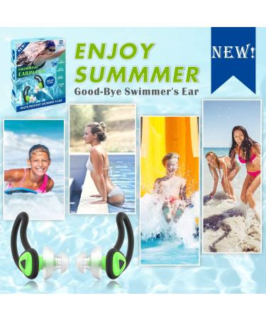 Hearprotek Waterproof Silicone Ear Plugs for Swimming - 2 Pairs for Men, Women, and Juniors - Green - Buy Online on GoSupps.com