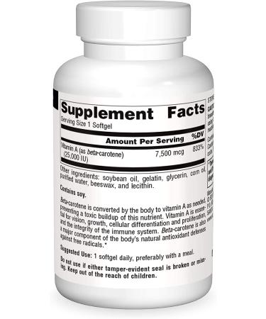 Source Naturals Beta Carotene 25000 IU Softgels - Antioxidant Protection - 100 Count - Buy Online on GoSupps.com