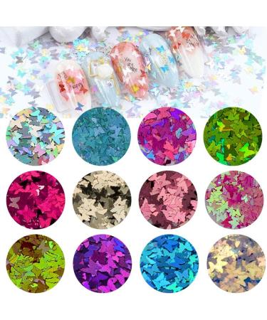 JOYJULY 3D Holographic Butterfly Nail Glitter 24 Color Set - Nail Art Decoration & DIY Crafting - Buy Online on GoSupps.com