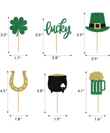 24 PCS St Patrick's Day Cupcake Toppers Glitter Lucky Four Leaf Clover Beer Cupcake Picks for St Patrick's Day Shamrock Theme Baby Shower Birthday Party Cake Decorations (6 styles) Design-6 - Buy Online on GoSupps.com