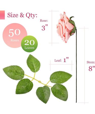 RCZ D cor Shimmer Blush Pink Artificial Flowers - 50 Roses with Stems and 20 Leaves - Buy Online on GoSupps.com