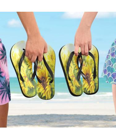Mnsruu Sunny Sunflower Blossom Oil Painting Flip Flops - Stylish Sandals & Home Slippers for Men & Women | Perfect for Travel Spa & Bedroom - Buy Online on GoSupps.com