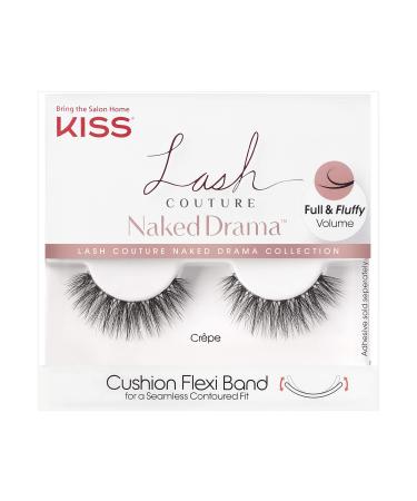 KISS Lash Couture Naked Drama Collection, Full & Fluffy Volume 3D Faux Mink False Eyelashes, Cushion Flexi Band & Split-Tip Technology, Tapered, Reusable & Contact Lens Friendly, Style 'Crepe', 1 Pair