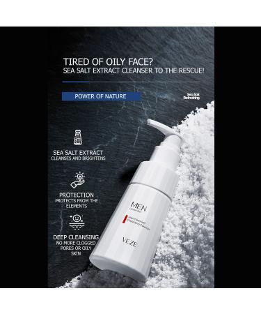 VENZEN Men's Sea Salt Face Foam Washer - Deep Cleansing Facial Skin Cleanser for Oil Control | 150g (5.07fl.oz) - International Shipping Available - Buy Online on GoSupps.com