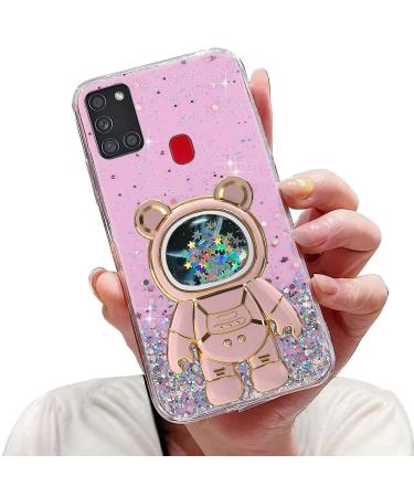 Tivenfezk Nadoli for Samsung Galaxy A21S Treibsand B r Astronaut Hidden Stand Shell caricature glitter astronaut stand soft silicone bling cell phone case transparent protective cover samsung galaxy a21s pink