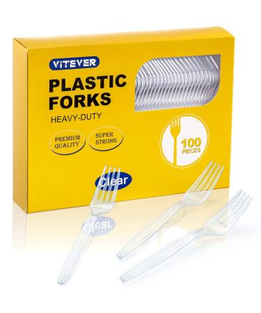  100 Count Heavy Duty Plastic Forks Premium Disposable Forks Durable Plastic Cutlery for Parties Picnics Big Event Daily Use - Heat Resistant & BPA Free - Clear - Buy Online on GoSupps.com