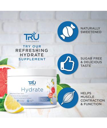 TRU Hydrate Electrolyte Hydration Powder | Tropical Punch | 50 Servings | Keto Friendly - Sugar Free, 0 Calories, 0 Carbs - Buy Online on GoSupps.com