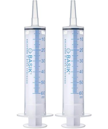 Basik Silicone O Ring Syringes 60cc Catheter Tip - 2 Pack | Reusable & Easy Plunger Glide | Enteral Feeding Friend - Buy Online on GoSupps.com