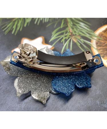 Rhinestone French Barrette Hair Clip - Two-Tone Floral Hairpin for Women in Blue - Buy Online on GoSupps.com