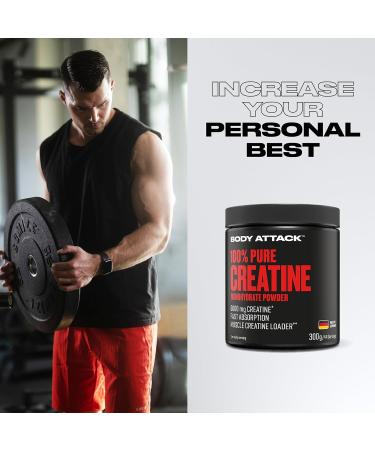 Body Attack Creatine Monohydrate 300g - Pure Vegan Powder - Optimal Solubility - Made in Germany - Cologne List Certified - Buy Online on GoSupps.com