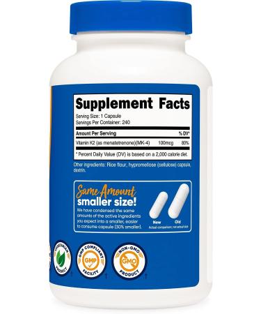 Nutricost Vitamin K2 (MK4) 100mcg - 240 Capsules | Gluten-Free, Non-GMO - Buy Online on GoSupps.com