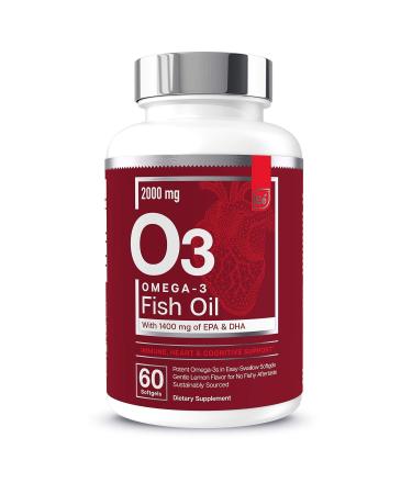 Omega-3 Burpless Fish Oil Supplement with EPA & DHA | Antioxidant Fatty Acids for Immune, Heart & Cognitive Support | Omega-3 Fish Oil by Essential Elements - 60 Softgels 60 Count (Pack of 1)