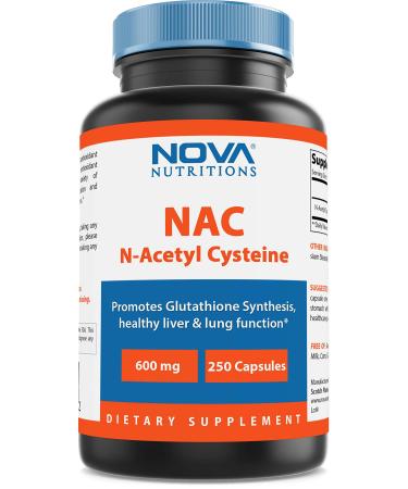 Nova Nutritions N-Acetyl L-Cysteine (NAC) 600mg - 250 Capsules (Non-GMO & Gluten Free)