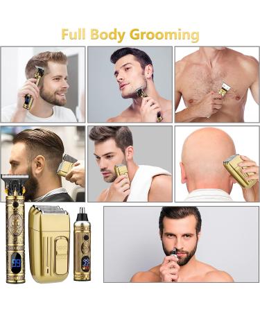 Saoilli Professional Hair Trimmer Set - Cordless Barber Clippers for Men - T-Blade Beard Trimmer & Nose Hair Trimmer - Electric Shaver Razor for Hair Cutting & Grooming - Bronze - Buy Online on GoSupps.com