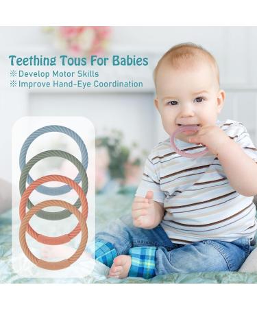 Silicone Baby Teething Rings Bracelets 4 Pack - BPA Free Chew Toys for 3+ Month Babies - Wearable Mom Bracelets - Ether, Sage, Muted, Apricot - Buy Online on GoSupps.com