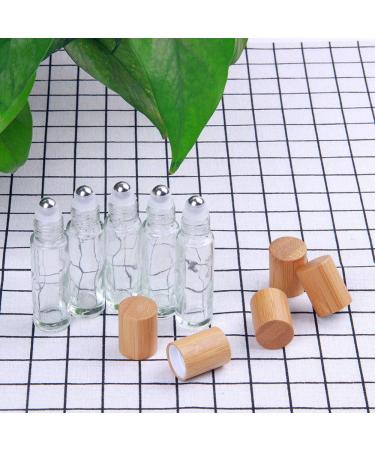 ConStore 5pcs Clear Glass Roller Bottles 10ml - Refillable Essential Oil Bottles with Bamboo Lid & Stainless Steel Rollers - Buy Online on GoSupps.com
